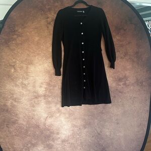 Nina Leonard Black Long Sleeve Dress with Button Accents Cardigan Style